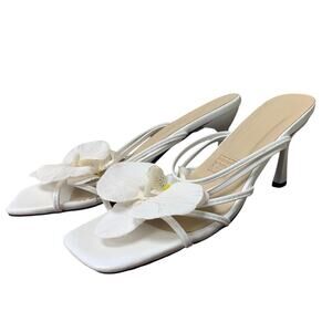 MakeMeChic Womens 9.5 White Orchid Flower Open Toe 3.75" Heels Slide On Shoes